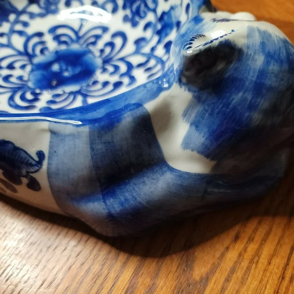 Vintage Porcelain Chinese Cat Kitten Dish Bowl **RARE** 🐈‍⬛🐈🐱 Blue White